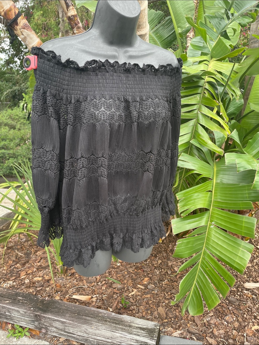 lace trim off the shoulder, hasn’t blouse with peplum